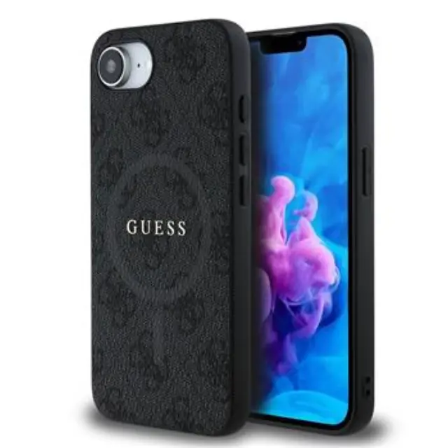 Guess PU Leather 4G Colored Ring MagSafe Case for iPhone 16e/17e Black