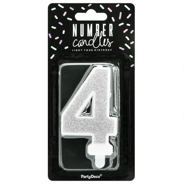 PartyDeco Κερί Γενεθλίων - Νο.4 - Ασημί