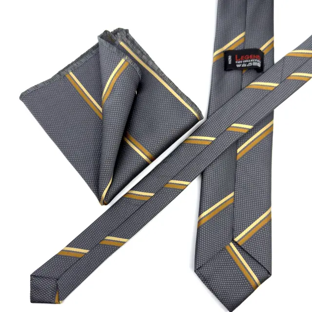 Γκρι Ριγέ Γραβάτα Microfiber Σετ με Μαντήλι Σχέδιο 284 3