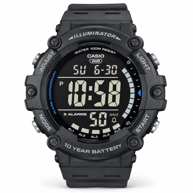 Ανδρικό Ψηφιακό Ρολόι Casio Illuminator 11-AE-1500WH-8BVEF Μαύρο με Γκρι Λουράκι