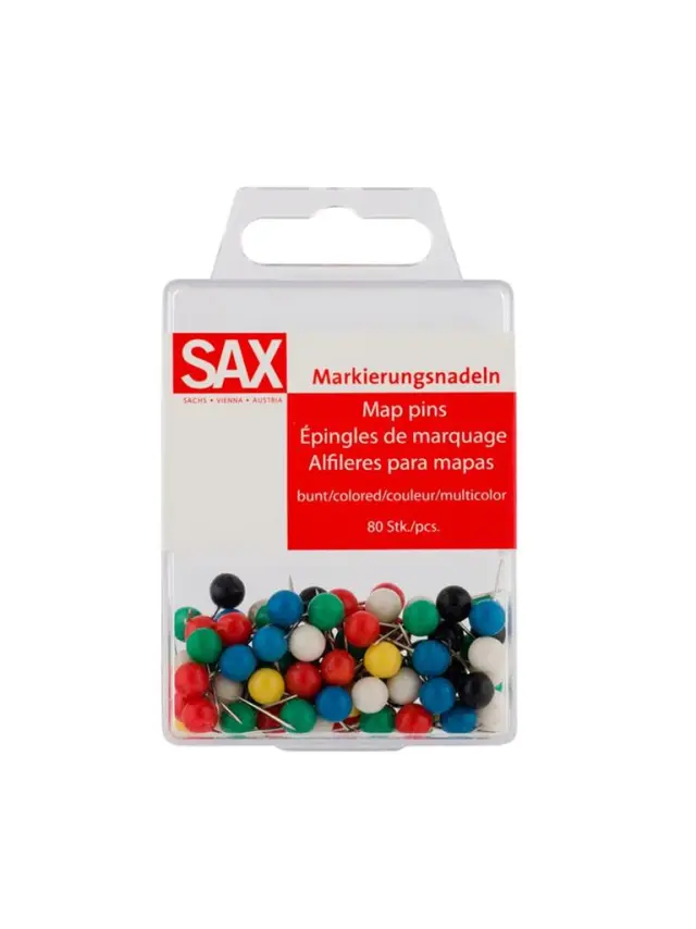 Sax Πινέζες Χρωματιστές Με Στρογγυλό Κεφαλάκι Για Χάρτες 80 Τμχ/ 5-841-06 (Sax)