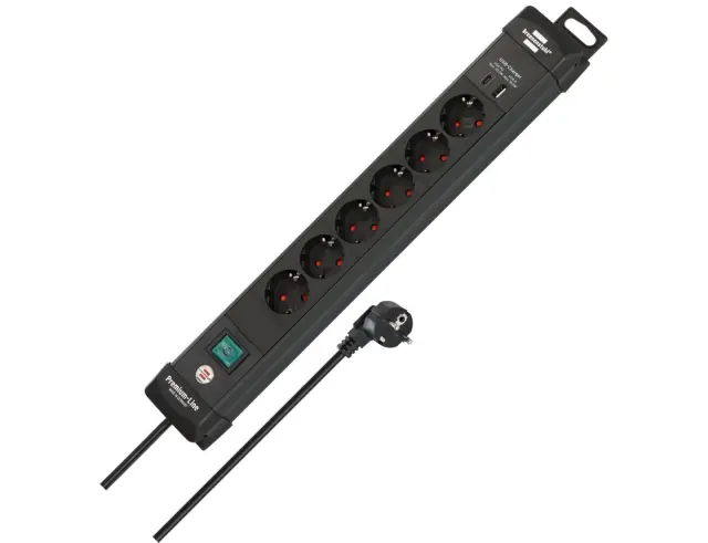 Πολύπριζο Premium Line Brennenstuhl - 6x Schuko - 1x USB-A 18W , 1x USB-C 30W - Διακόπτη On/Off - Καλώδιο 3m - Black150179