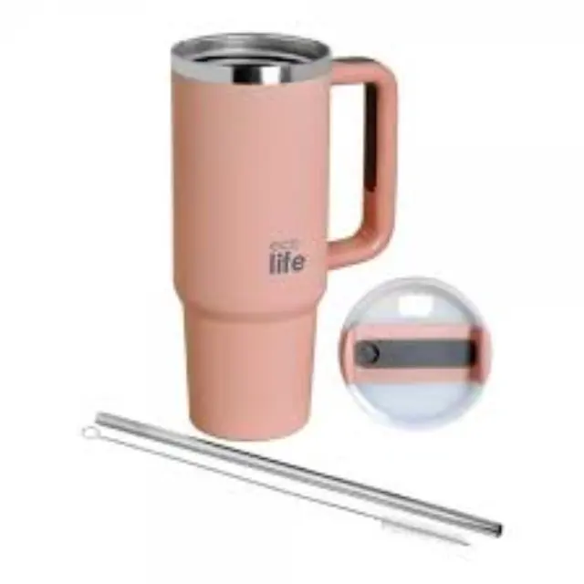 Ecolife® - Ανακυκλώσιμο Handled Tumbler Θερμός BPA Free 900ml- Flamingo Pink. 2
