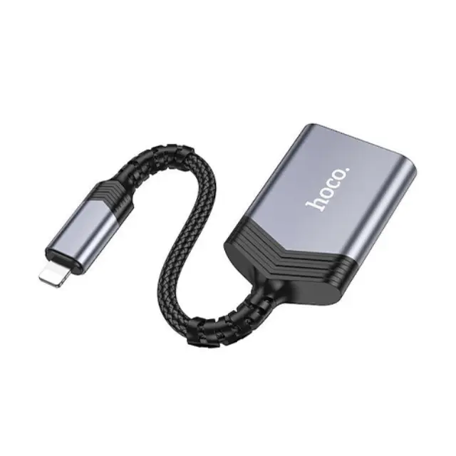 Αναγνώστης Κάρτας Μνήμης Hoco UA25 2 σε 1 Lightning 480Mbps και 2TB για Micro SD/SD OTG Κοντό και Anti-bending Καλώδιο Γκρι Herbolive 2