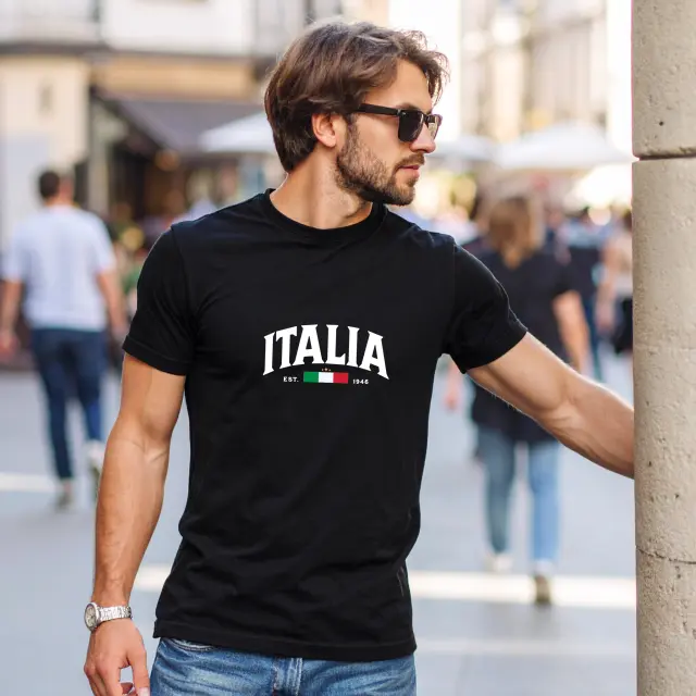 T-shirt Noshame® Μαύρο με τύπωμα Italia - 112564 - XXL