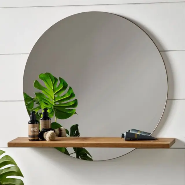 Stewehome Στρογγυλός Καθρέφτης με Ξύλινο Ράφι 65x70x12 cm