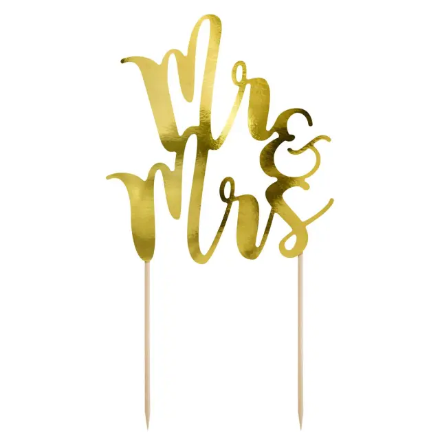 PartyDeco Cake Topper - Mr&Mrs - Χρυσό