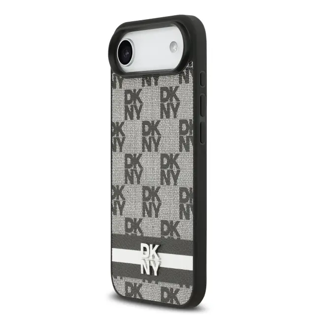 DKNY PU Leather Checkered Pattern and Stripe Case for iPhone Air Black 2
