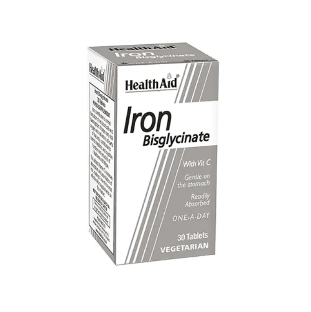 Health Aid Iron Bisglycinate 30mg Συμπλήρωμα Διατροφής Σιδήρου με Βιταμίνη C, Φιλικό προς το Στομάχι, Βραδείας Αποδέσμευσης, 30tabs