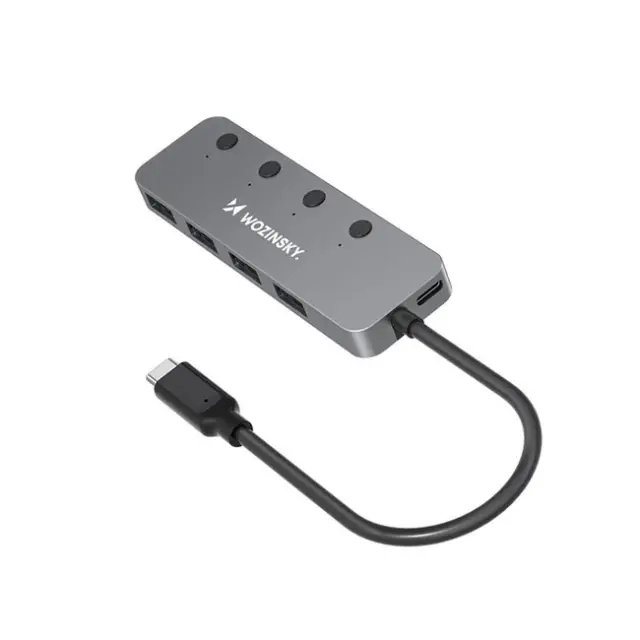Wozinsky USB Hub WHS080YSS 4x USB-A 3.0 Aluminum with Individual Switches Gray