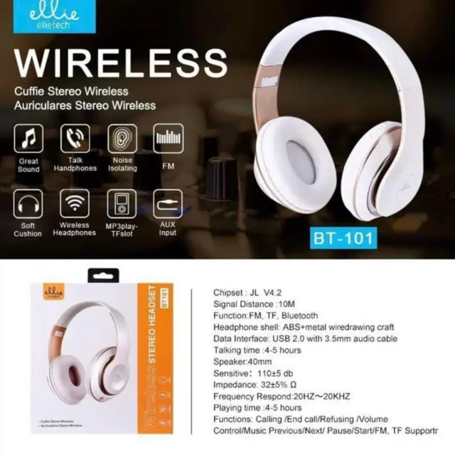 Ασύρματα On-ear Ακουστικά Ellietech BT101 Άσπρα 2