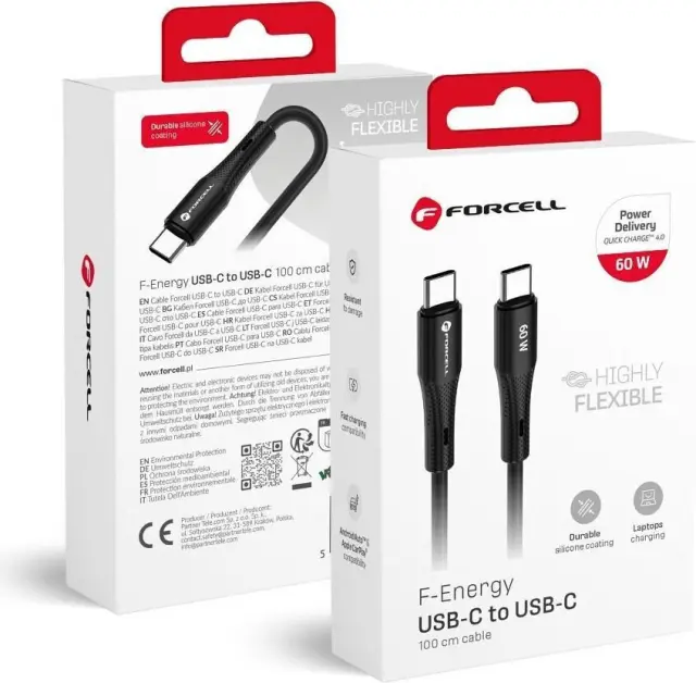 FORCELL F-ENERGY C344 cable Type C to Type C QC4.0 PD 3A 60W Silicone 1 m black 2