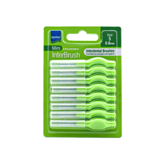 Intermed Mini Ergonomic Interbrush Μεσοδόντια Βουρτσάκια με Λαβή 0.8mm Πράσινα Μέγεθος 5, 8 τμχ