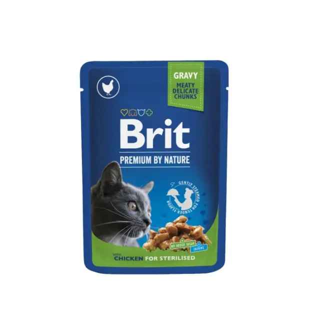 Brit Premium By Nature® Cat Pouches Sterilised Φακελάκια Κομμάτια σε Σάλτσα με Κοτόπουλο 100gr