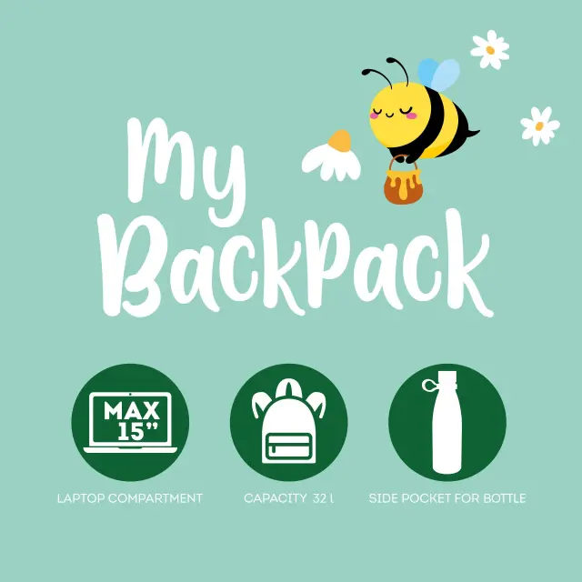 Legami My Backpack Bee Green (Μελισσούλα) Σακίδιο Πλάτης με Θήκη Laptop 15" BPK0020 2