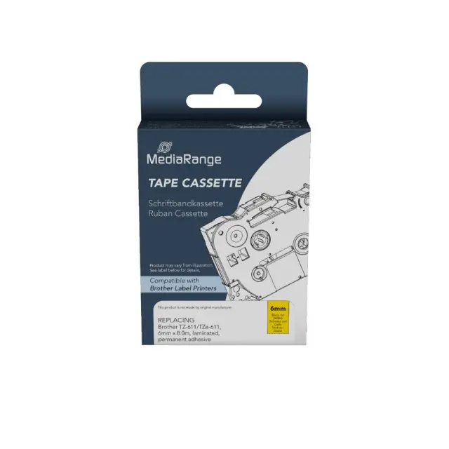 Ετικέτες Γενικής Χρήσης Mediarange (Brother TZ-611/TZe-611) 6mm, 8m, Laminated and Permanent Adhesive, Black on Yellow (MRBTZ611)