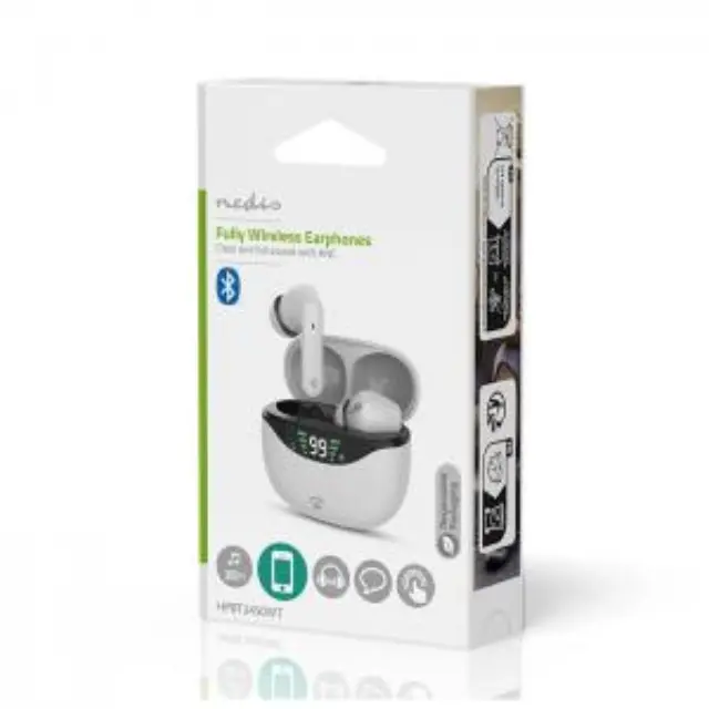 Bluetooth ακουστικά handsfree με θήκη φόρτισης και λειτουργία noise cancelling (ANC), σε λευκό χρώμα. 2