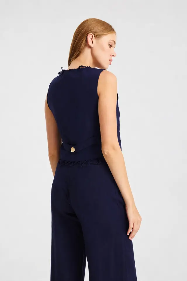 Λινό Γιλέκο με Ξέφτια και Κουμπιά SHONA VEST - XS 3