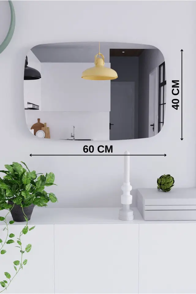 Stewehome Διακοσμητικός καθρέφτης τοίχου MDF για διάδρομο σαλόνι μπάνιο και γραφείο Λευκό 60x40 cm 2