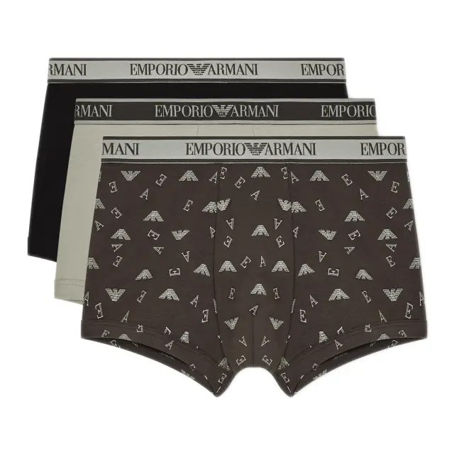 Emporio Armani Ανδρικό Boxer Core Logo Waistband - Τριπλό Πακέτο, Χρώμα Λαδί-Καφέ-Μαύρο - XL