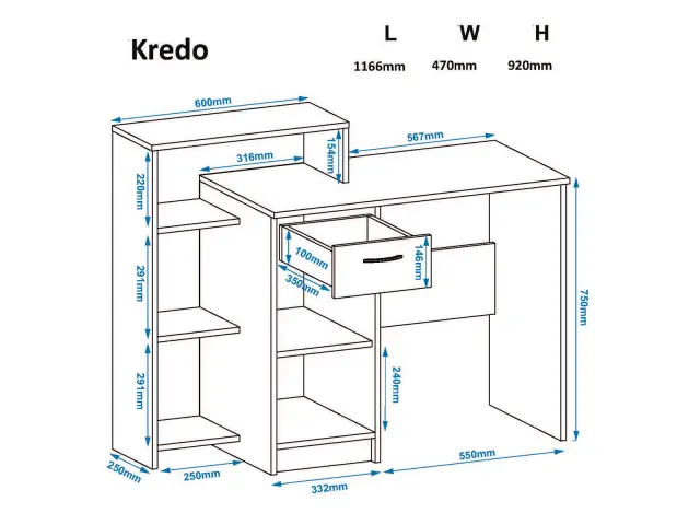 Γραφείο με Βιβλιοθήκη Ρουστίκ/Λευκό KREDO 2
