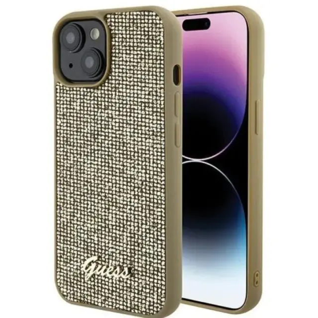 Guess Disco Metal Script case for iPhone 15 - gold