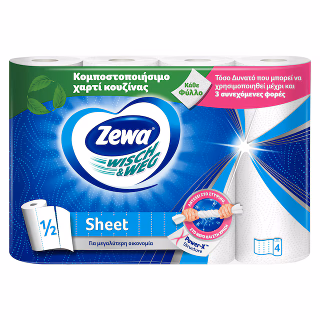 Zewa Economy Χαρτί Κουζίνας 4 Ρολά 2 Φύλλων (440gr/Ρολό)