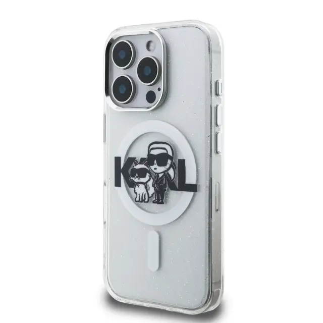 Karl Lagerfeld IML Glitter Karl and Choupette Sketch MagSafe Case for iPhone 16 Pro Transparent 2