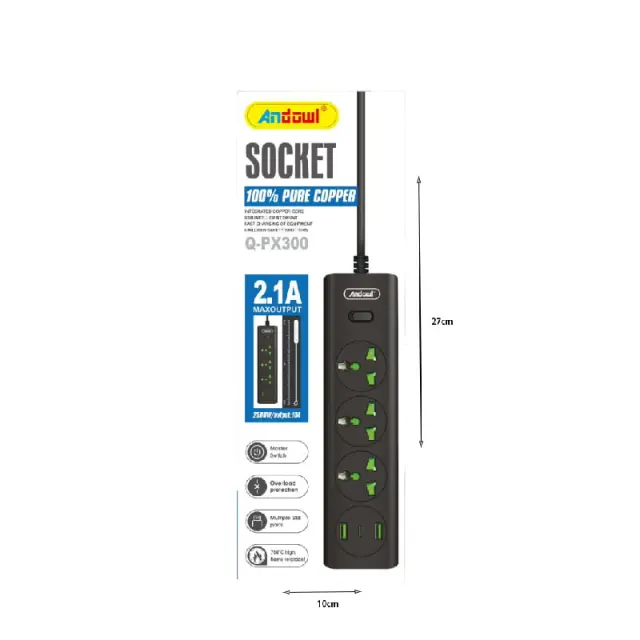 Andowl Πολύπριζο με Αγγλική Πρίζα 3 Θέσεων + 2 USB Θύρες με Διακόπτη Q-PX300 - Socket z774223 2