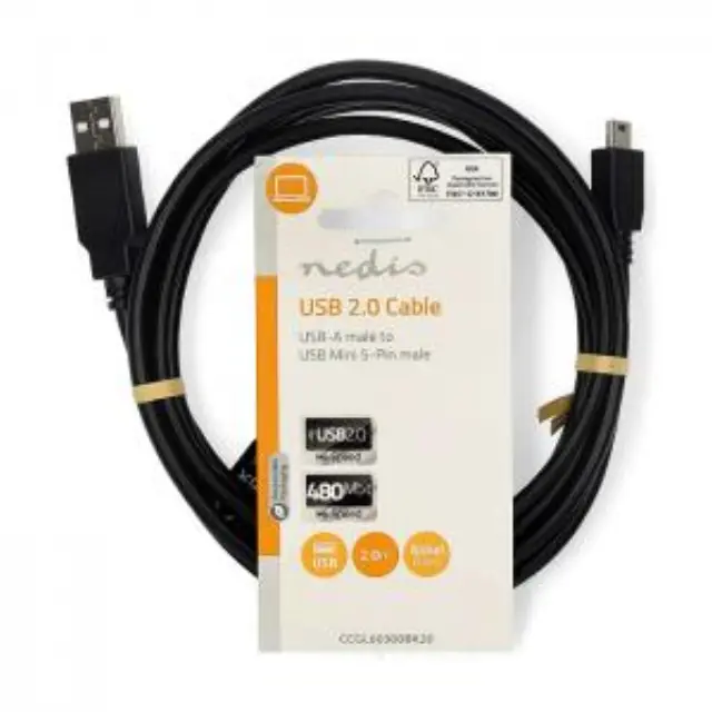 Καλώδιο USB High-Speed A αρσ. - Mini USB 5-pin αρσ., 2.00m σε μαύρο χρώμα. 3