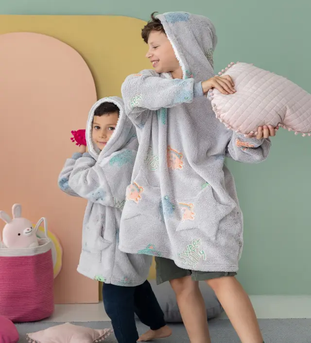 Κουβέρτα Με Μανίκια Και Κουκούλα 3-9 Ετών Cositos Kids Palamaiki Sweetsilly Boy Flannel-Sherpa