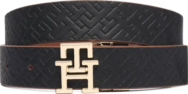 Tommy Hilfiger Γυναικεία Μεσαία Ζώνη Διπλής Όψης TH Logo 3.0 Mono Rev Καφέ/Μαύρο 80cm 2