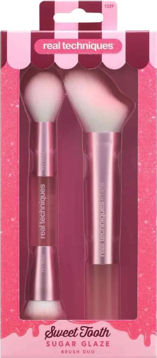 Real Techniques Sweet Tooth Sugar Glaze Brush Duo Σετ Πινέλων Μακιγιάζ Για Λάμψη Και Κόψιμα 2τμχ