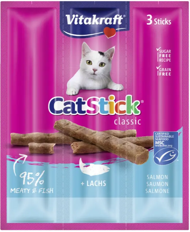 Vitakraft Cat Stick Classic Salmon Λιχουδιά για Γάτες (3x18gr) Μονόχρωμο