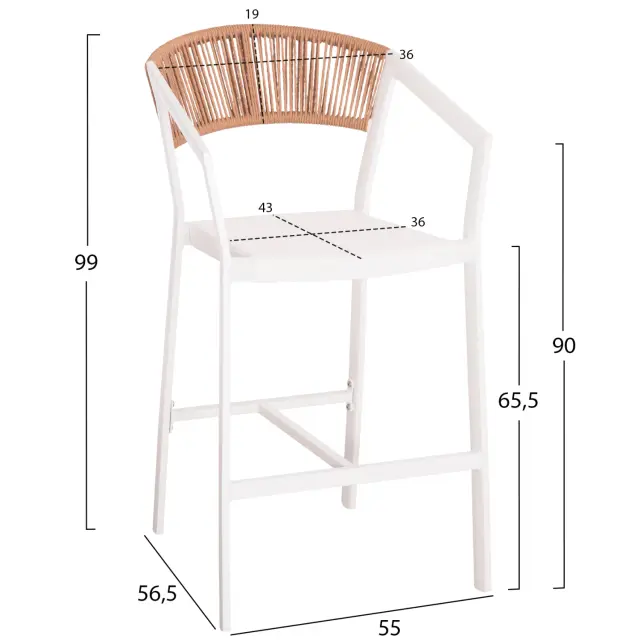 ΣΚΑΜΠΟ ΑΛΟΥΜΙΝΙΟΥ HM5892.12 ΜΕΣΑΙΟΥ ΥΨΟΥΣ RATTAN & TEXTLINE ΛΕΥΚΟ ΜΠΕΖ 55x56,5x99Y 2