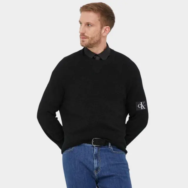 Calvin Klein - Ανδρικό Πουλόβερ Μάλλινο Regular Fit J30J325092-BEH Μαύρο - 2XL