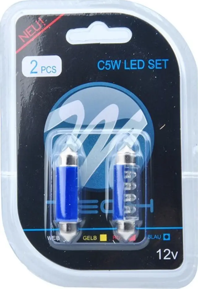 M-Tech Λάμπες Αυτοκινήτου C5W / C10W 3mm Led Μπλε 12V 0.53W 2τμχ LB024B/MT