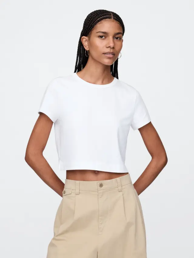 Οργανικό Βαμβάκι Vintage Cropped Μπλούζα New off white