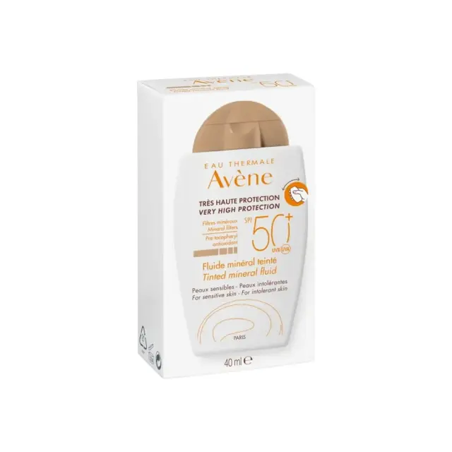 Avène Fluid Mineral Sunscreen Tinted, Λεπτόρρευστο Αντηλιακό Προσώπου με Χρώμα SPF50+ με Φυσικά Φίλτρα για Δέρμα μη Aνεκτικό σε Xημικά Φίλτρα 40 ml