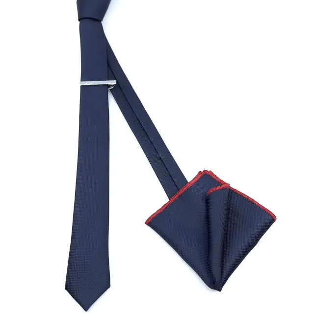 Μπλε Σκούρο Γραβάτα Slim 4,5 cm Σετ με Μαντηλάκι 2