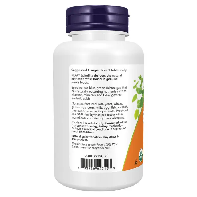 Now Foods Spirulina, Double Strength, Organic 1000 mg 3