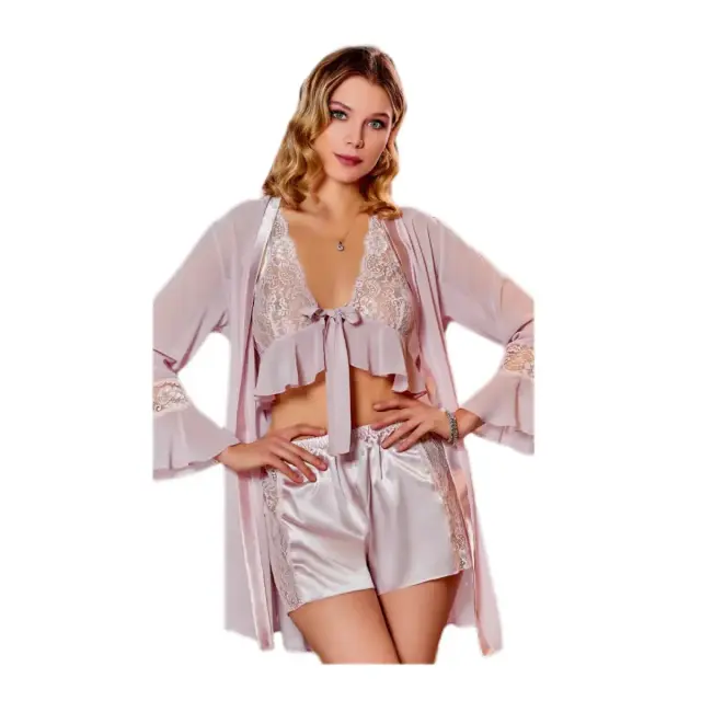 FMS Γυναικείο Σετ Babydoll-Ρόμπα Δετό Μπούστο, Χρώμα Σάπιο Μήλο