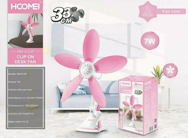 Hoomei Mini Desktop Clip Fan HM-8125P Ροζ 2