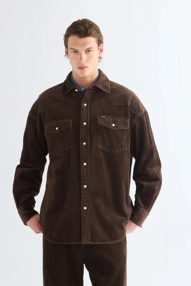 Wrangler Ανδρικό Κοτλέ Overshirt 112387001 - Coffee - XL