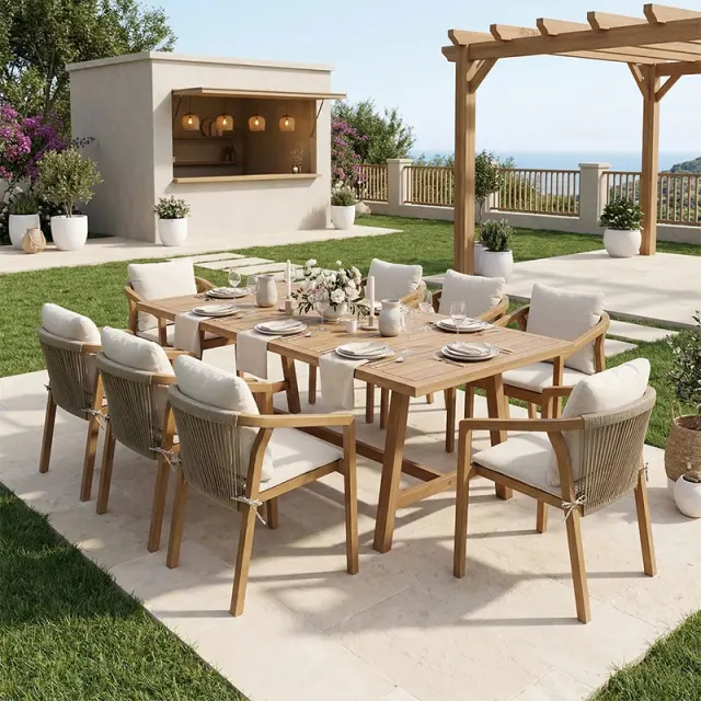Τραπεζαρία Malibu pakoworld Σετ 9τεμ μασίφ ξύλο ακακίας 180x90x75εκ