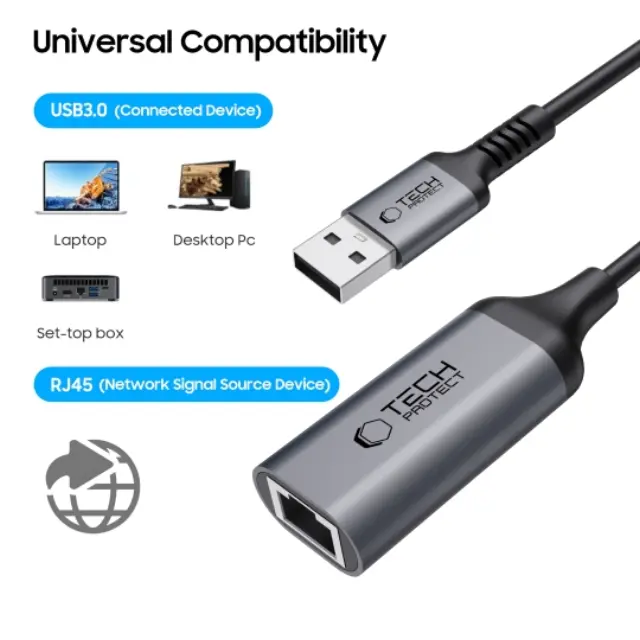 Tech-protect Ultraboost Adapter Usb 3.0 To Ethernet Rj45 1000mbps Black 2