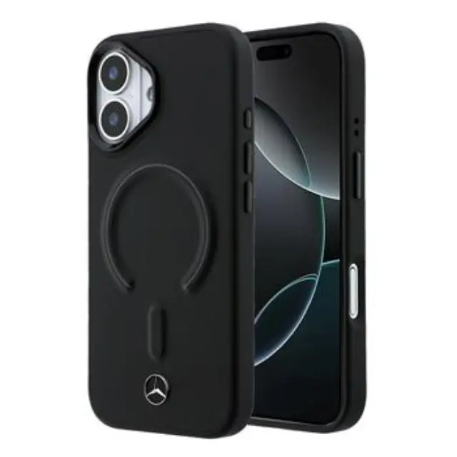 Mercedes PU Leather 3D MagSafe Case for iPhone 17 Black
