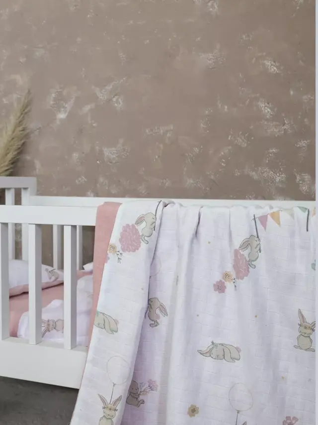 Nima Bebe Κουβέρτα Κούνιας 100x140 - Bunny Love Ροζ, Λευκο