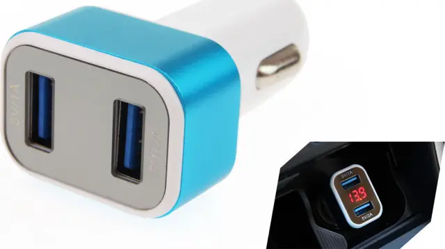 AMiO Φορτιστής Αυτοκινήτου Λευκός 3A με Θύρες: 2xUSB και Βολτόμετρο Μπαταρίας 01028
