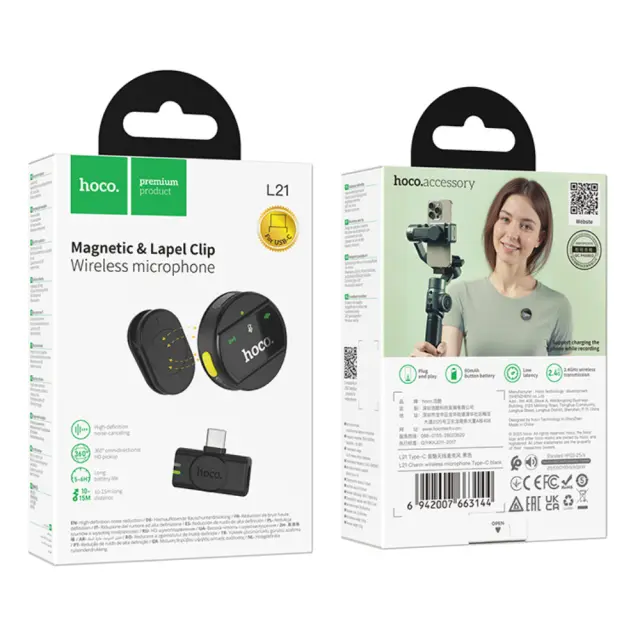 Μικρόφωνο Πέτου Hoco L21 Charm Μαγνητικό 800mAh 80min Χρήσης Type-C Μαύρο 2